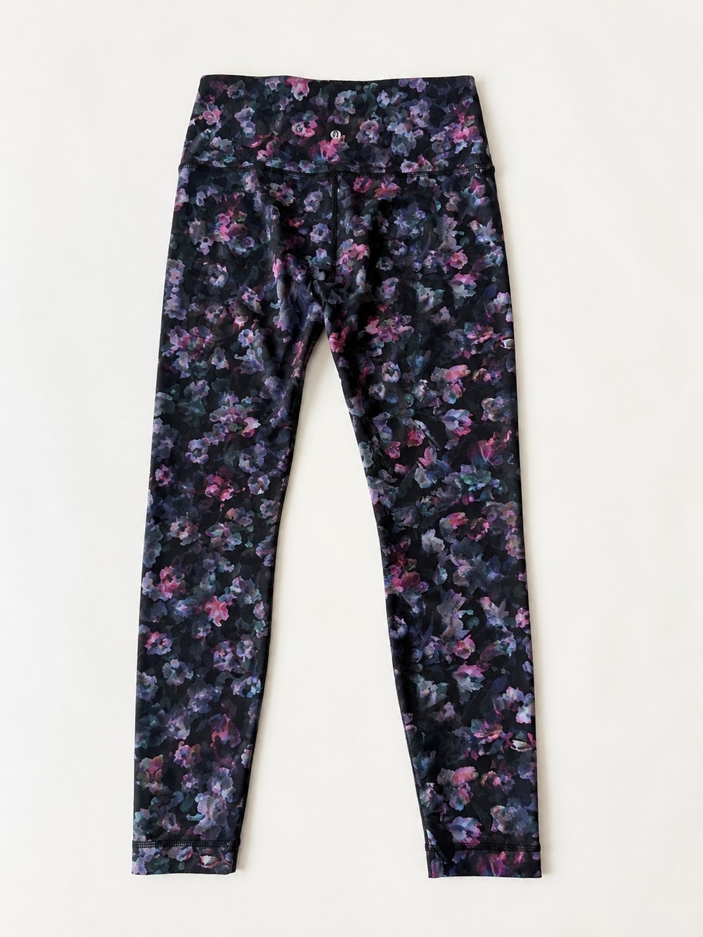 lululemon athletica Women's Black Floral Print Leggings with Purple Accents